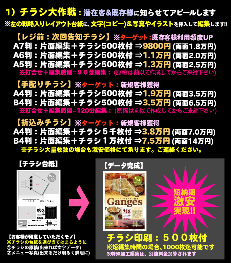 いろは株式会社は、チラシ:一般大衆をターゲットにする販促ツールを早く、きれいに激安で作成しています。