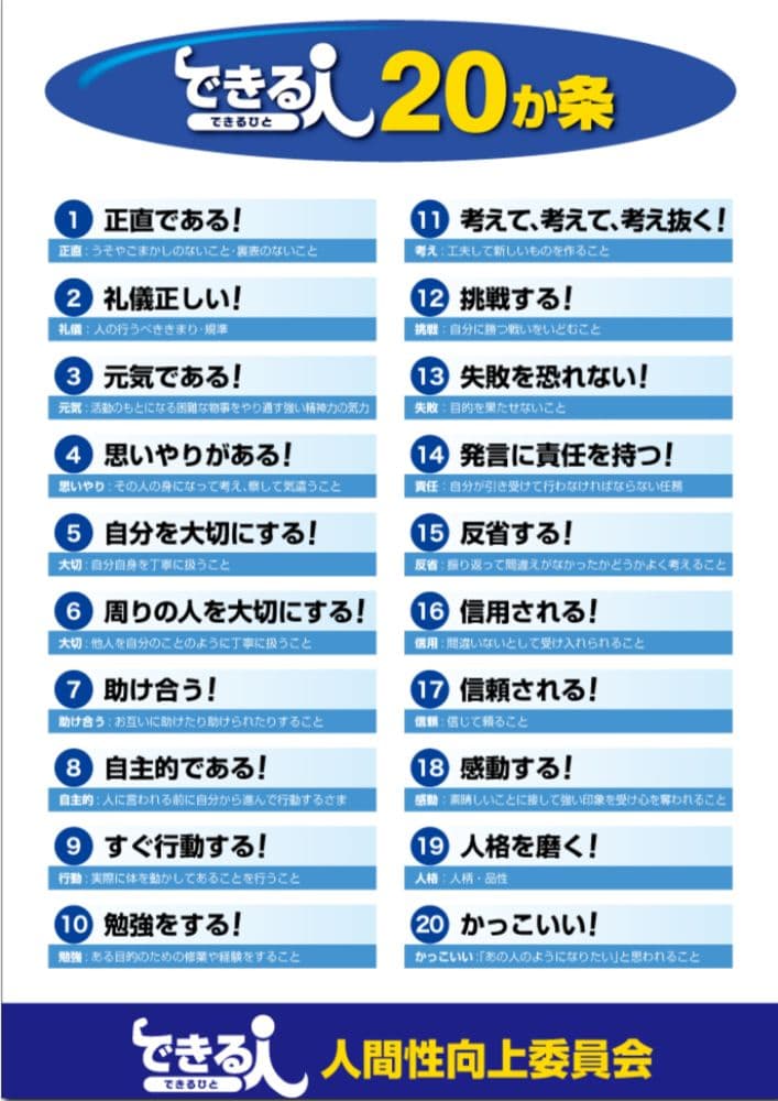 人材育成向上：できる人20か条ポスター